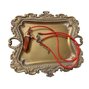 Red Jasper Point Pendant Necklace‎ Healing Crystal Boho Adjustable Cord